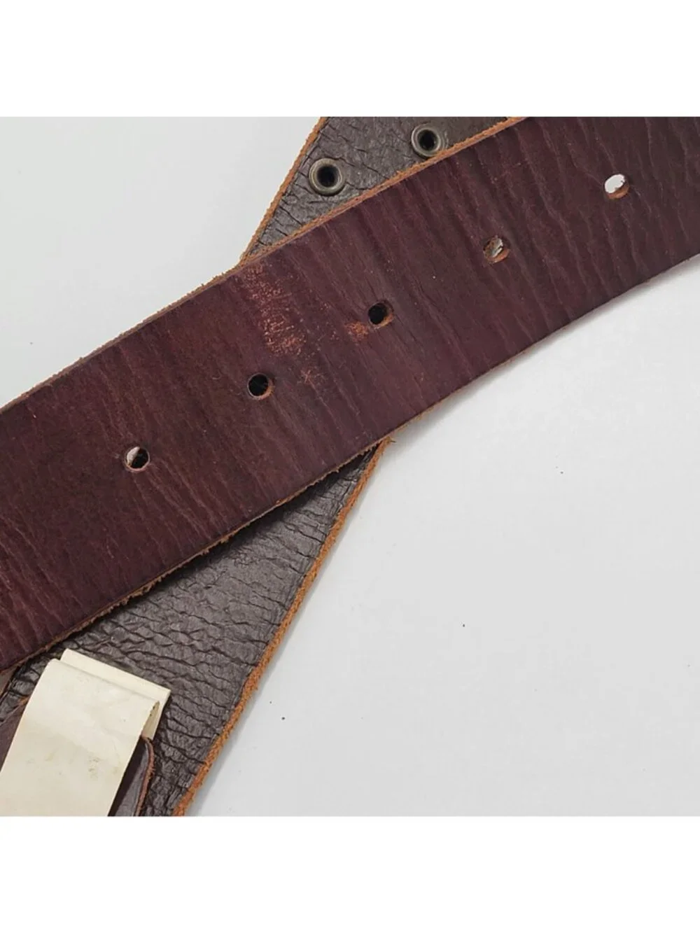 Vtg Y2K Boho  Brown Leather Studded Belt With Brass Buckle Unisex
